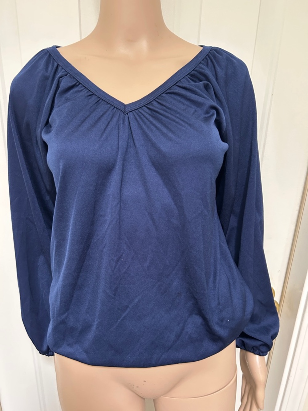 Vintage 70’s Navy V-Neck Long Sleeve Peasant Blouse Disco
